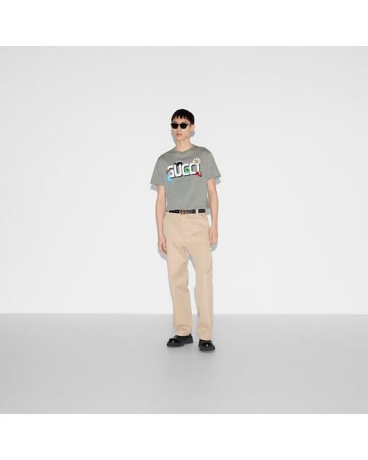 Gucci T-Shirt Aus Baumwolljersey Mit Print in Gray für Herren