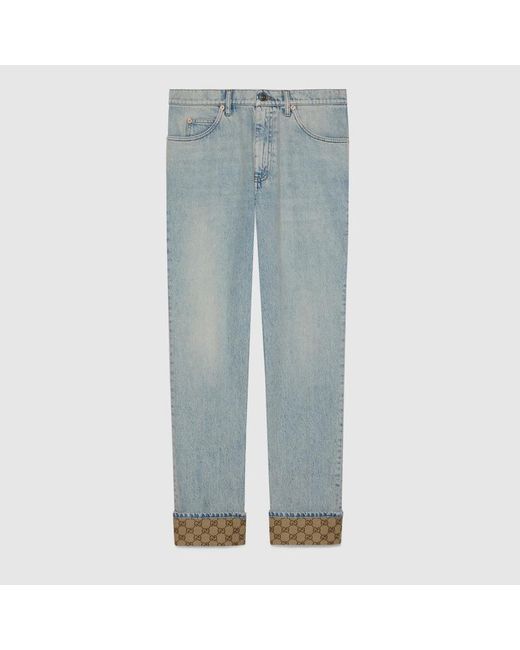 Gucci Blue Washed Denim Trouser With GG Turn Ups for men