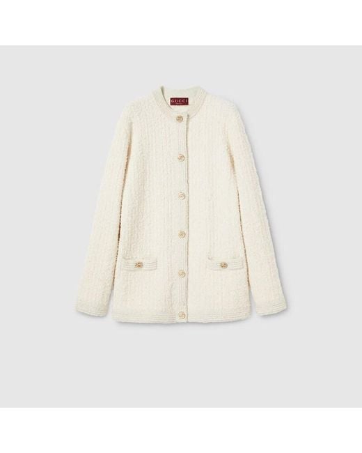 Gucci Natural Wool Lamé Bouclé Cardigan, Ready-To-Wear