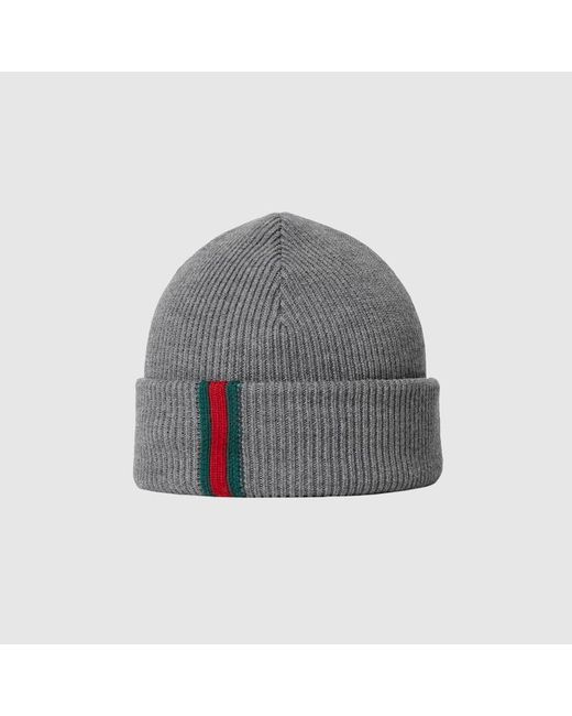 Bonnet En Laine Avec Bande Web, Taille Gucci pour homme en coloris Gray