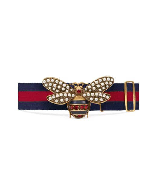 Gucci Blue Web Belt With Bee