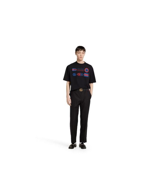 メンズ Gucci コットンジャージー プリント Tシャツ, ブラック, ウェア Black