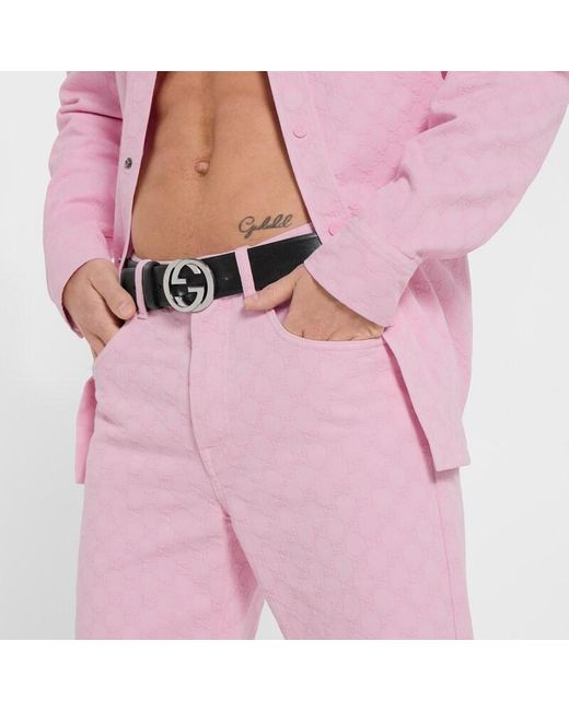 Gucci Pink Dyed Gg Cotton Denim Jacquard Pants for men