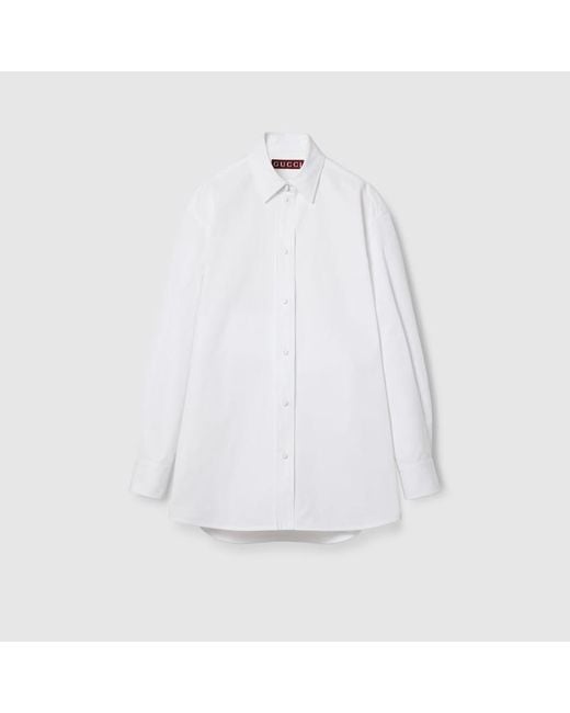 Gucci White Cotton Poplin Shirt With Ribbon Tie