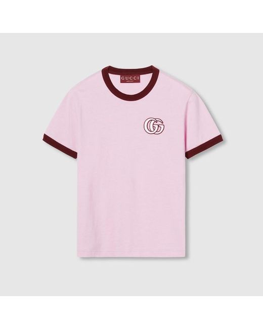 Gucci Pink T-Shirt Aus Baumwolljersey Mit Stickerei, Grösse