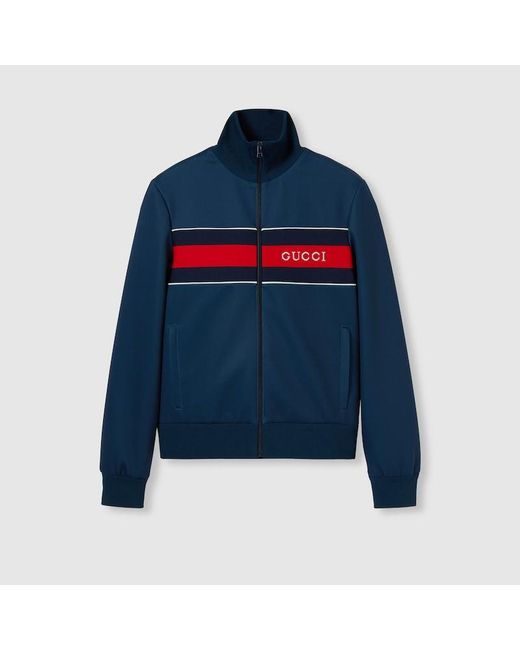 M*︎様 GUCCI Neoprene Half-Zip Webbed Jack Gucci Neoprene Zipped Jacket With Web in Blue for Men | Lyst
