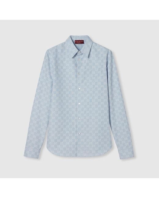 Camisa De Jacquard De Algodón Con Gg A Rayas, Talla 15 Gucci de hombre de color Blue