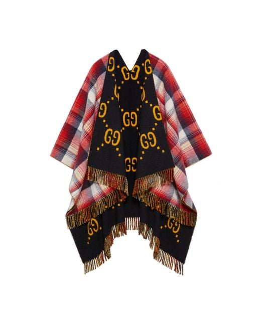 Gucci Red Reversible GG Wool Poncho