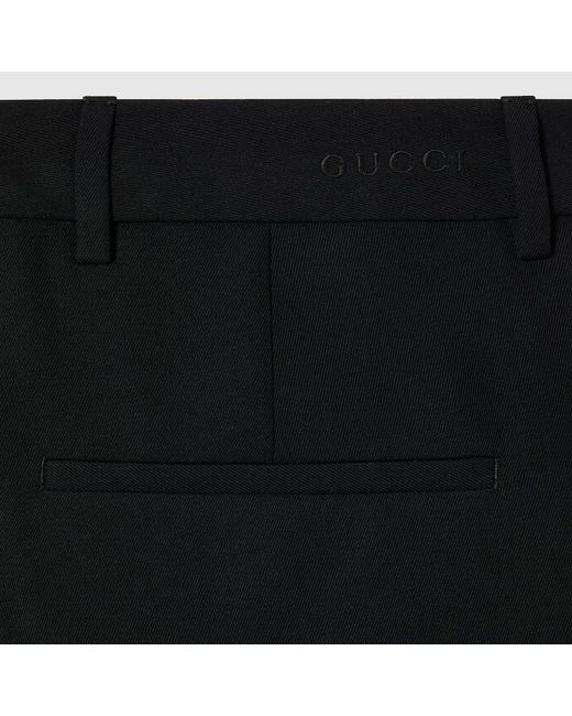 Gucci Black Wool Gabardine Trousers With Embroidery for men