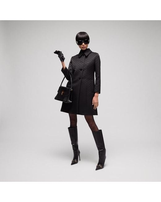Gucci Black Gg Viscose Jacquard Coat
