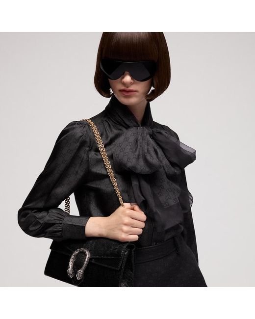 Gucci Black Printed Silk Chiffon Stole