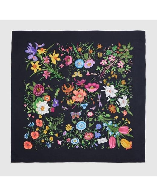 Gucci Black Printed Silk Wool Shawl