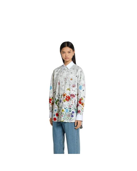 Gucci プリント コットン ポプリン シャツ, ホワイト, ウェア White