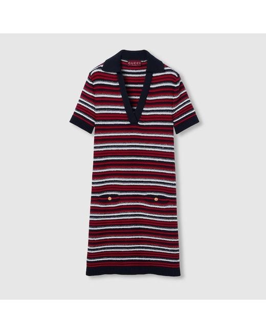Gucci ファインウール ポロドレス, ブルー, ウェア Red