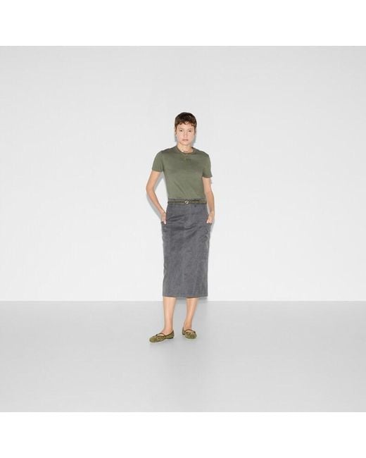Gucci エンブロイダリー コットンジャージー Tシャツ, グリーン, ウェア Green
