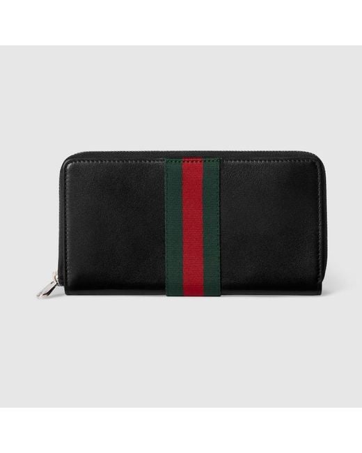 Gucci Black Web Trademark Zip Around Wallet for men