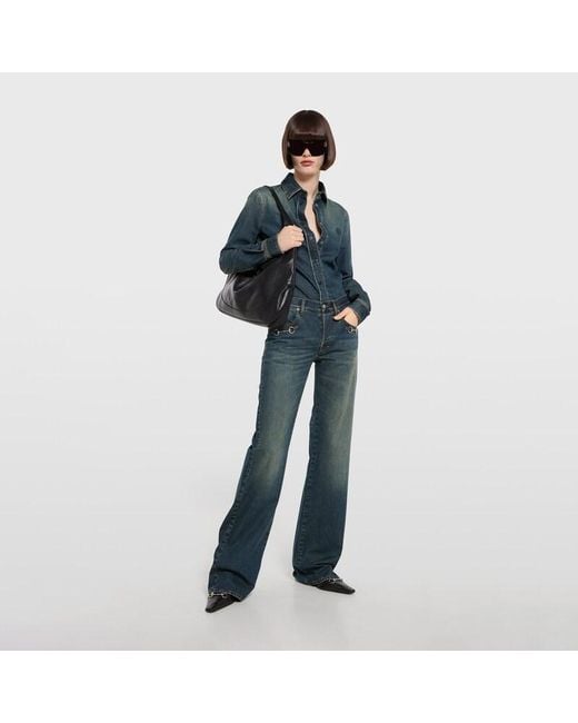 Gucci Blue Cotton Denim Pants With Horsebit