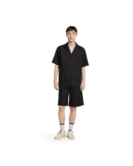 Gucci Black Gg Canvas Linen Blend Bowling Shirt for men