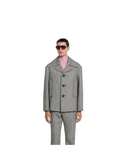 メンズ Gucci ダブル コットンウール コート, グレー, ウェア Gray