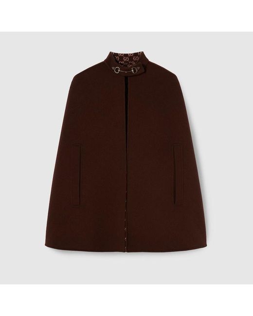 Gucci Brown Silk Wool Cape With Horsebit
