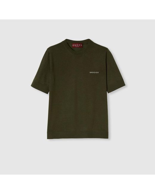 Gucci Green Oberteil Aus Kaschmir Und Seide Mit Intarsie, Größe