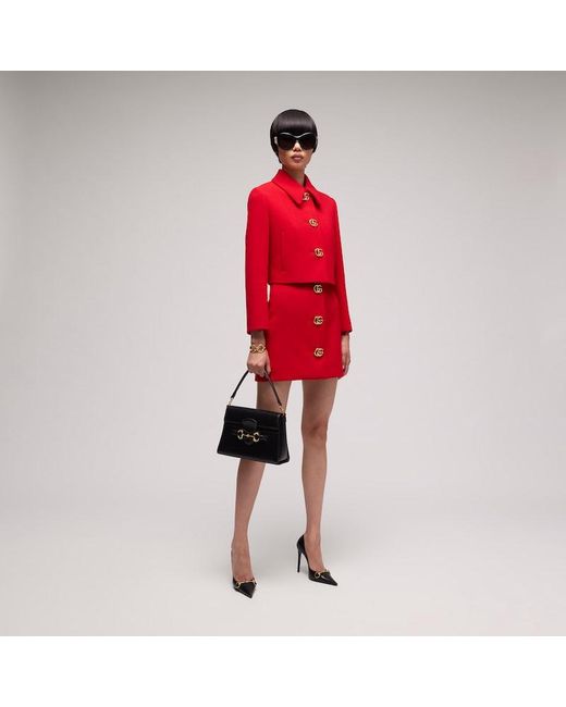 Gucci Red Crêpe Wool Jacket With Double G Button, Size 40 It, Ready-To-Wear
