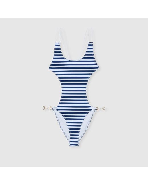 Gucci Blue Badeanzug Aus Stretch-Jersey Mit Print, Grösse