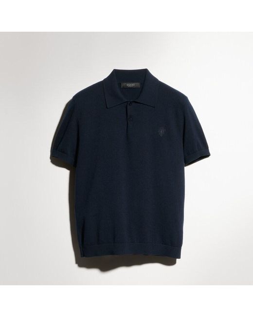 Gucci Blue Knit Cashmere Polo Shirt With Embroidery for men