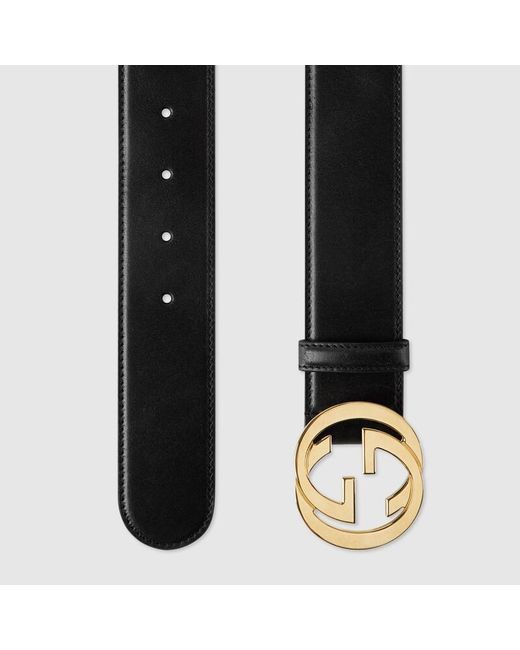 Gucci Black Belt With Interlocking G Buckle, Size 100 for men