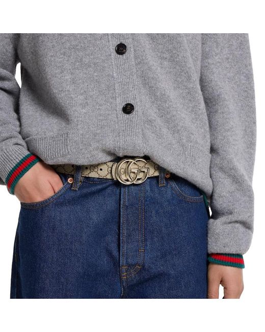 Gucci Black Reversible Gg Marmont Belt, Gg Canvas