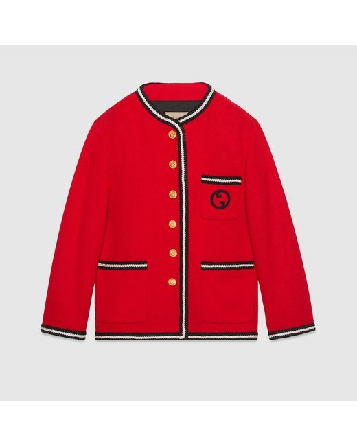 Gucci Red Tweed Jacket With Round Interlocking G