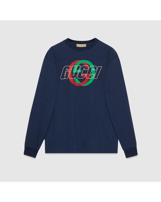 Gucci Langärmliges T-Shirt Aus Baumwolljersey in Blue für Herren