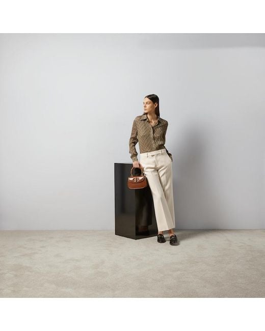 Gucci Natural Bluse Aus Seide Mit Gg Schachbrettmuster-Print, Grösse
