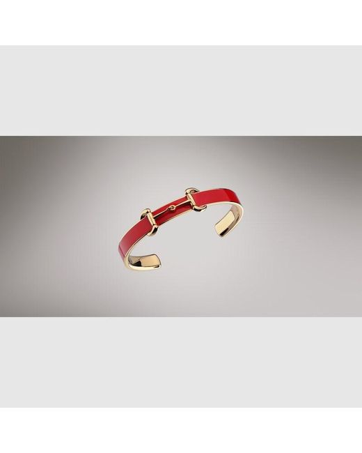 Gucci Red Horsebit Bangle Bracelet With Enamel, Size M, -Toned Metal