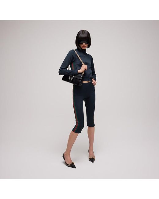 Gucci Blue Rib Cotton Jersey Pants With Web