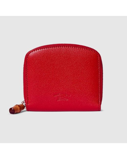 Gucci Red Small Wallet With Bamboo