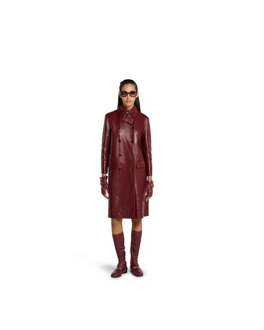 Gucci シャイニーレザー ダブルブレスト コート, ボルドー, ウェア Red