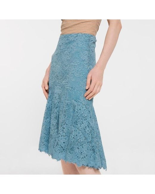 Gucci Blue Gg Flower Stretch Lace Skirt, Ready-To-Wear