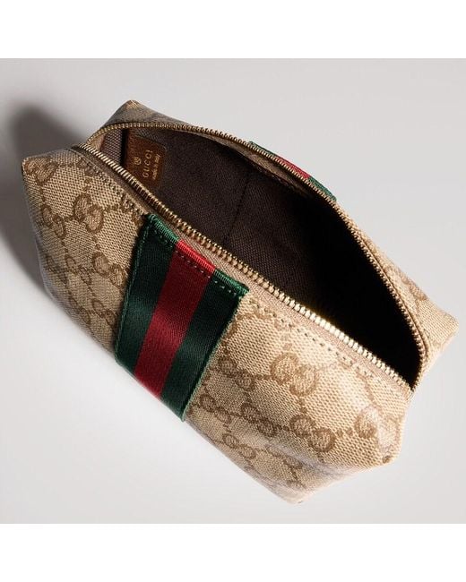 Gucci Metallic Medium Cosmetic Case With Web, Gg Canvas