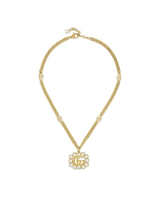 Gucci Metallic Pearl Double G Necklace