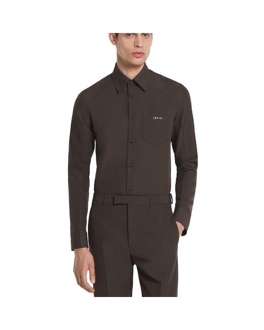 Gucci ホースビット付き ポリエステルツイル シャツ, ブラウン, ウェア Gray