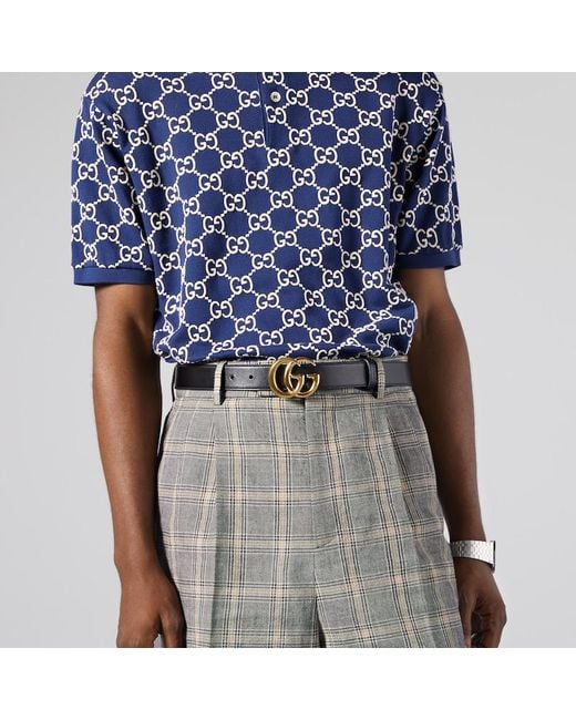 Gucci Black 414516 Ap00t 1000 Belt Leather With Gold Double G Buckle Slim 3cm (GGB1009) for men