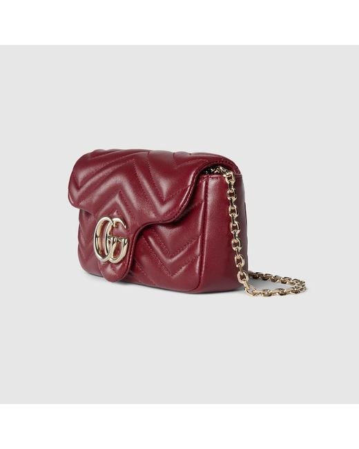 Gucci Red Gg Marmont Mini Shoulder Bag, Leather