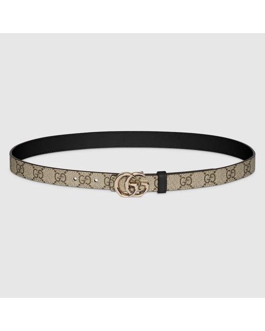 Gucci Black Reversible Gg Marmont Thin Belt, Gg Canvas