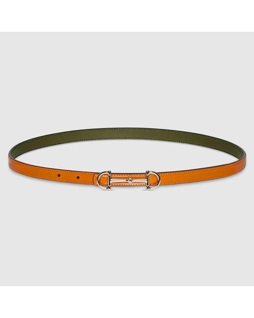 Gucci Orange Reversible Thin Belt With Horsebit, Size 100