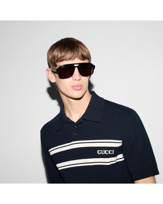 Gucci Brown Navigator Frame Sunglasses for men