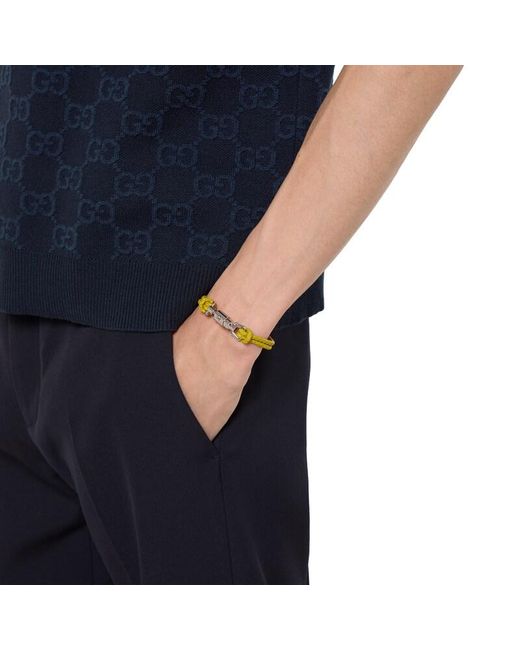 Gucci Metallic Braided Bracelet With Piston Detail, Size Xl, Leather