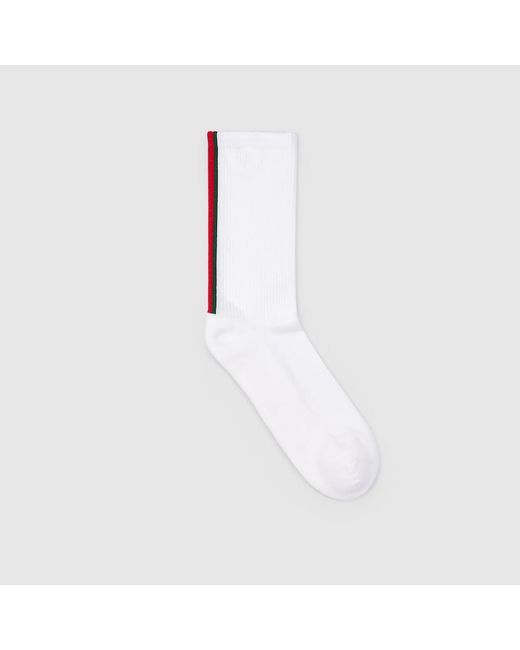 Gucci White Cotton Socks With Web for men