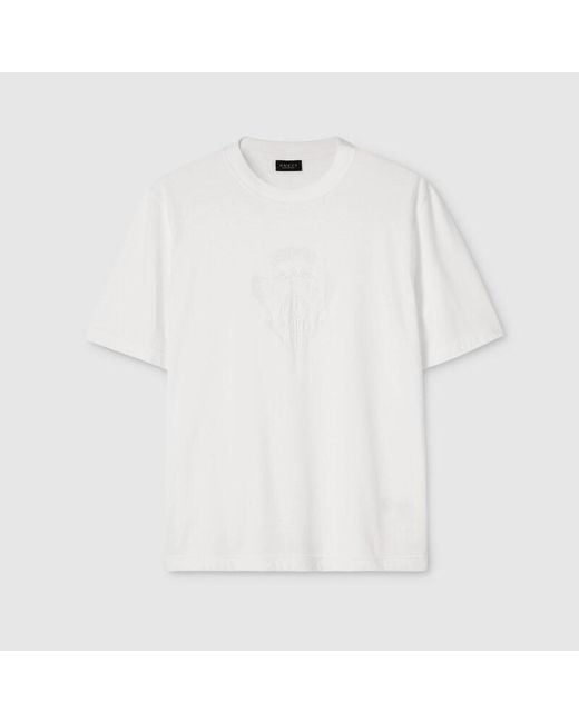 Gucci White Cotton Jersey T-Shirt With Devoré Detail for men