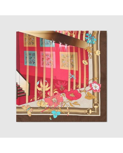 Gucci Red Printed Silk Twill Carré